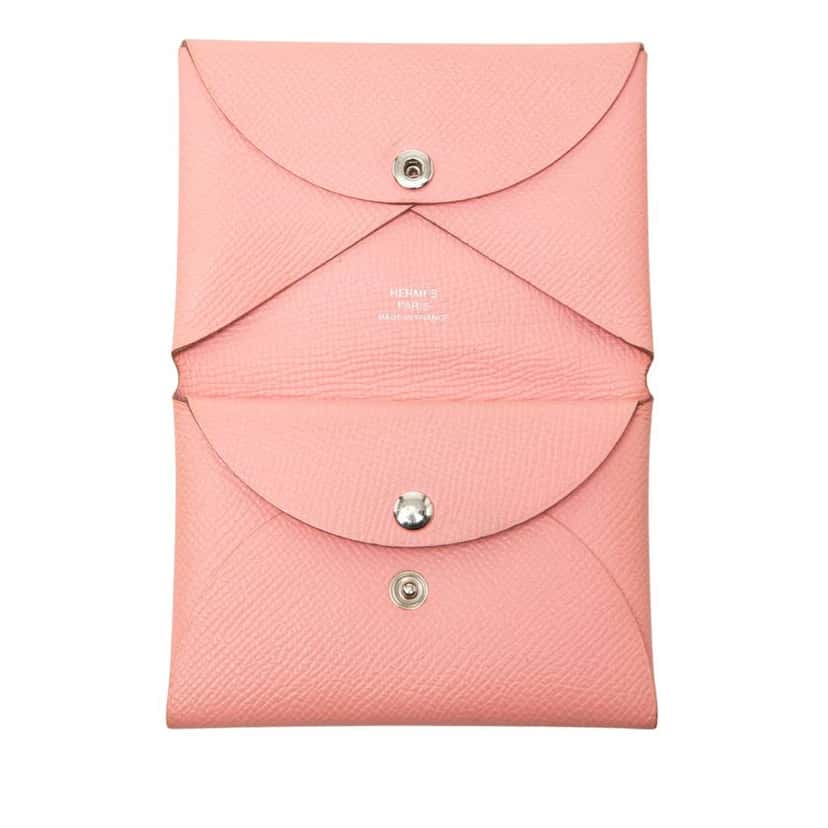 Hermès Epsom Calvi Duo Card Holder Pink Leather Good condition - Model View