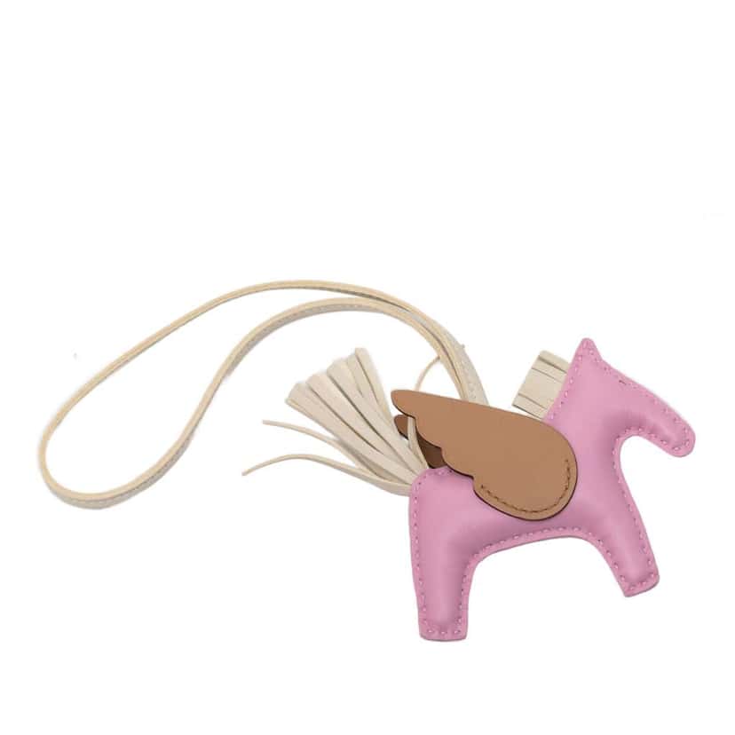 Hermès Milo lambskin and Swift Calfskin Rodeo Pegase Bag Charm PM Pink Leather Good condition - Back View