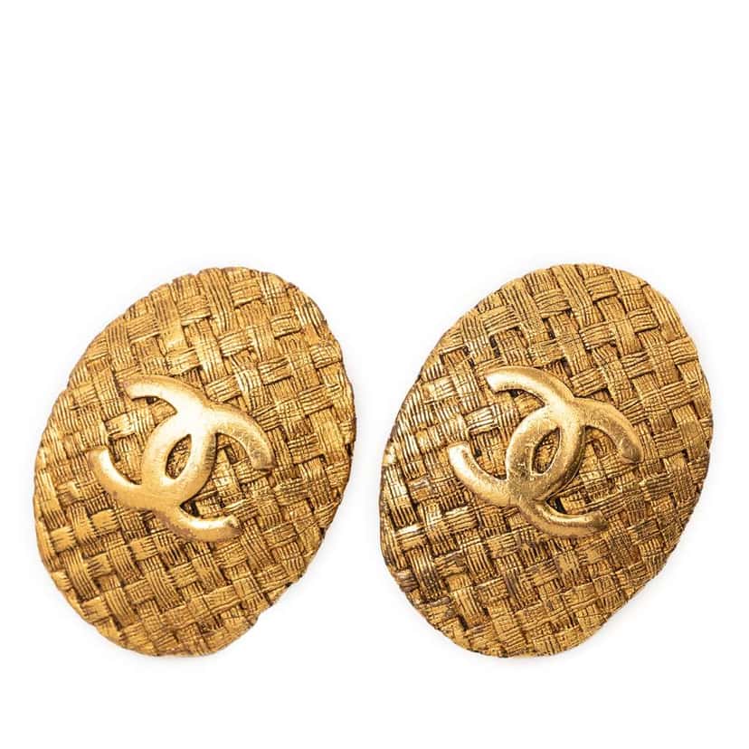 Chanel CC Gold Plated Woven Oval Clip on Earrings Gold Metal Very good condition - Front View