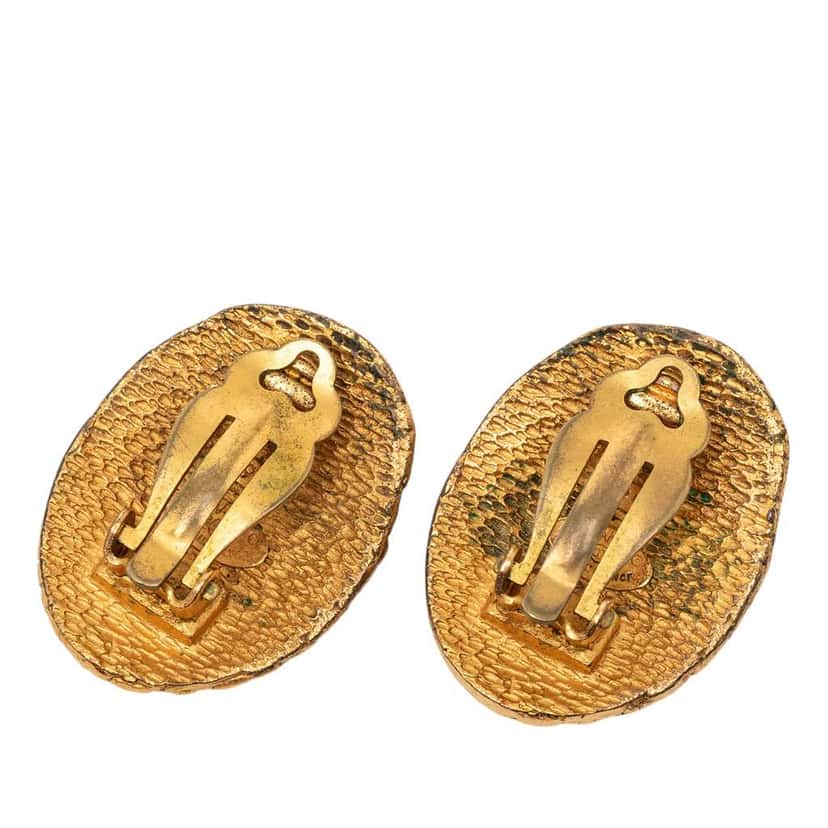 Chanel CC Gold Plated Woven Oval Clip on Earrings Gold Metal Very good condition - Back View