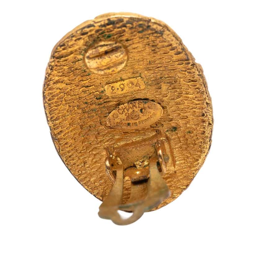 Chanel CC Gold Plated Woven Oval Clip on Earrings Gold Metal Very good condition - Inside View