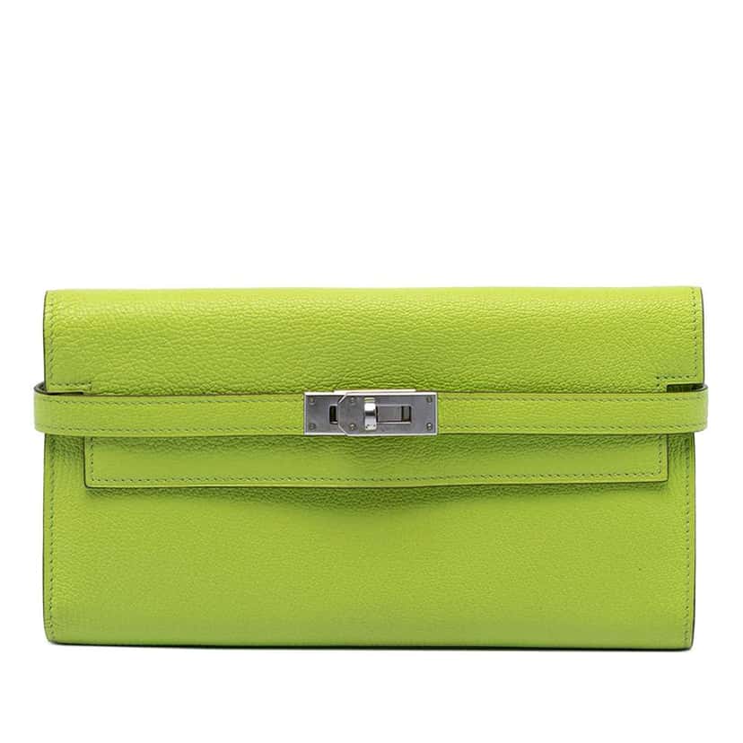 Hermès Chevre Mysore Kelly Longue Wallet Green Leather Very good condition - Front View