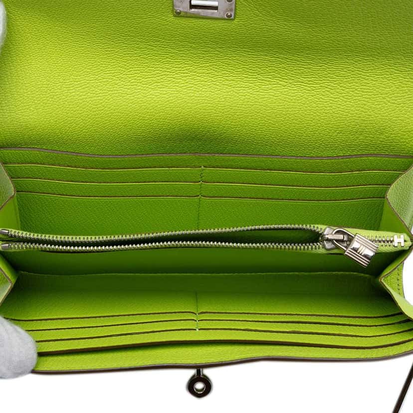 Hermès Chevre Mysore Kelly Longue Wallet Green Leather Very good condition - Model View