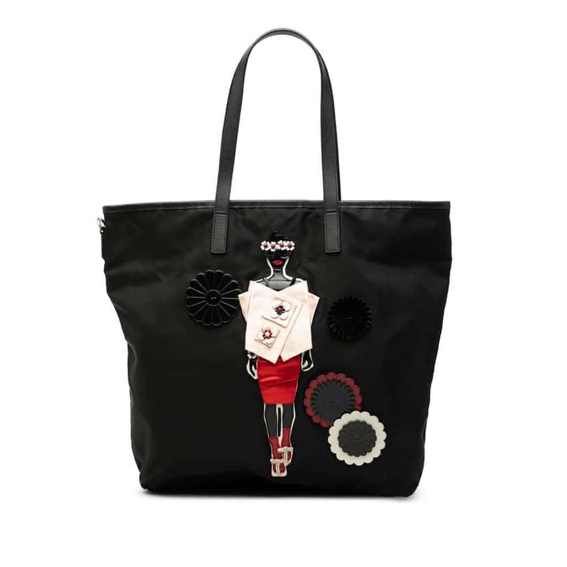 Prada Saffiano Trimmed Tessuto Applique Tote Black Very good condition - Front View