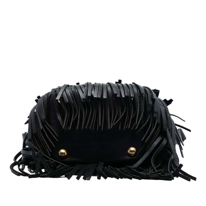 Saint Laurent Small Calfskin Emmanuelle Fringe Bucket Bag Black Leather Very good condition - Inside View