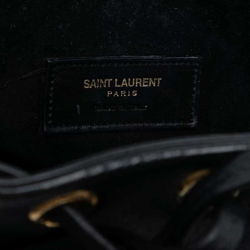 Saint Laurent Small Calfskin Emmanuelle Fringe Bucket Bag Black Leather Very good condition - Box View