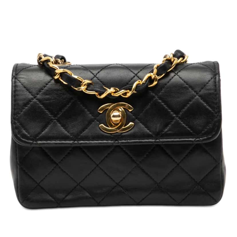 Chanel Mini CC Quilted Lambskin Flap Black Leather Good condition - Front View