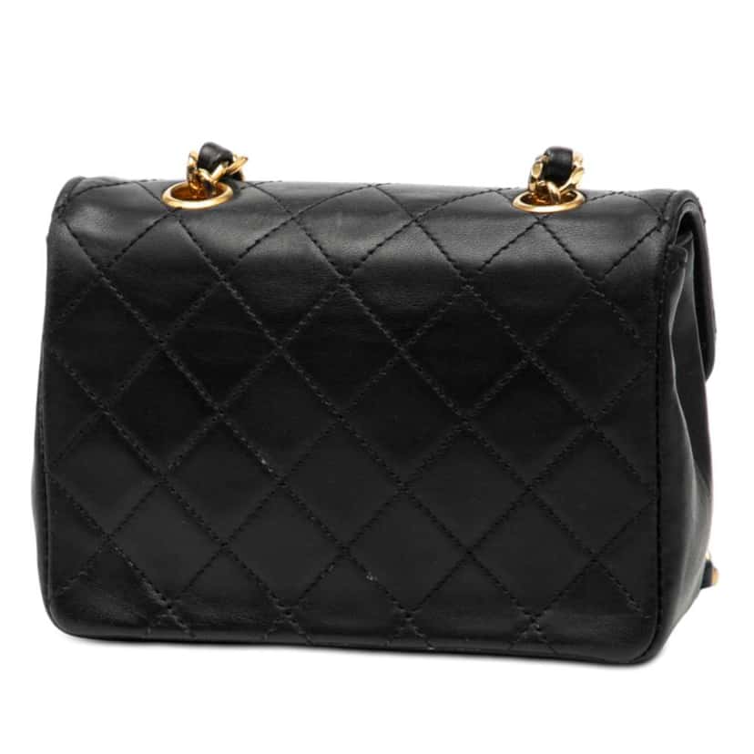 Chanel Mini CC Quilted Lambskin Flap Black Leather Good condition - Back View