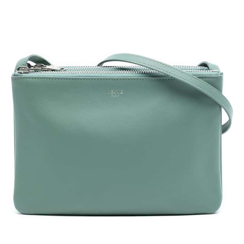 Celine Small Lambskin Trio Crossbody Green Leather Good condition - Front View