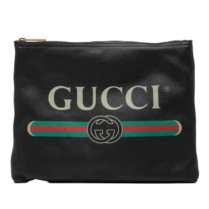 Gucci Medium Leather Logo Portfolio Clutch Black Leather Very good condition - Front View
