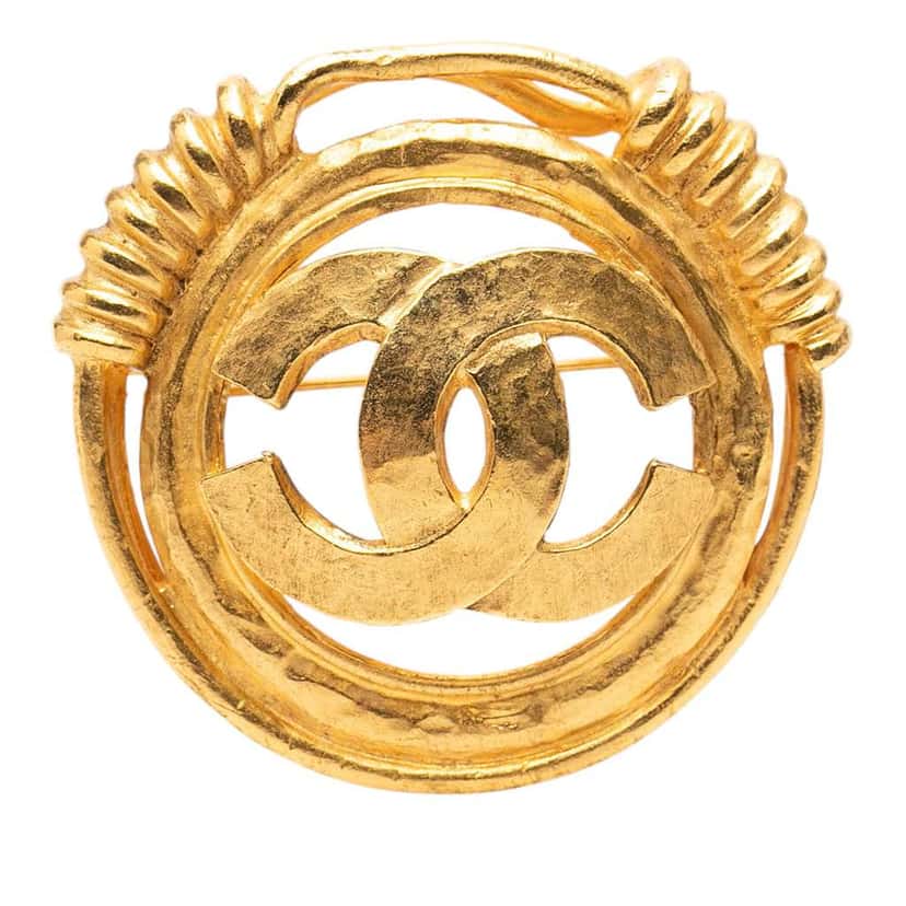 Chanel Gold Plated CC Spring Round Brooch Gold Metal Very good condition - Front View