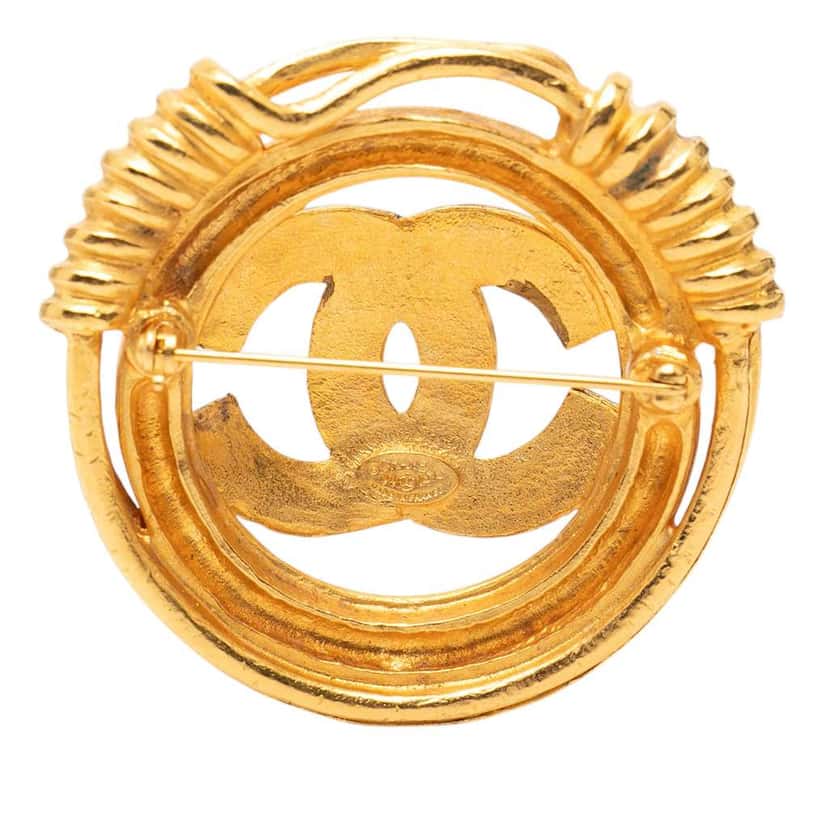 Chanel Gold Plated CC Spring Round Brooch Gold Metal Very good condition - Back View