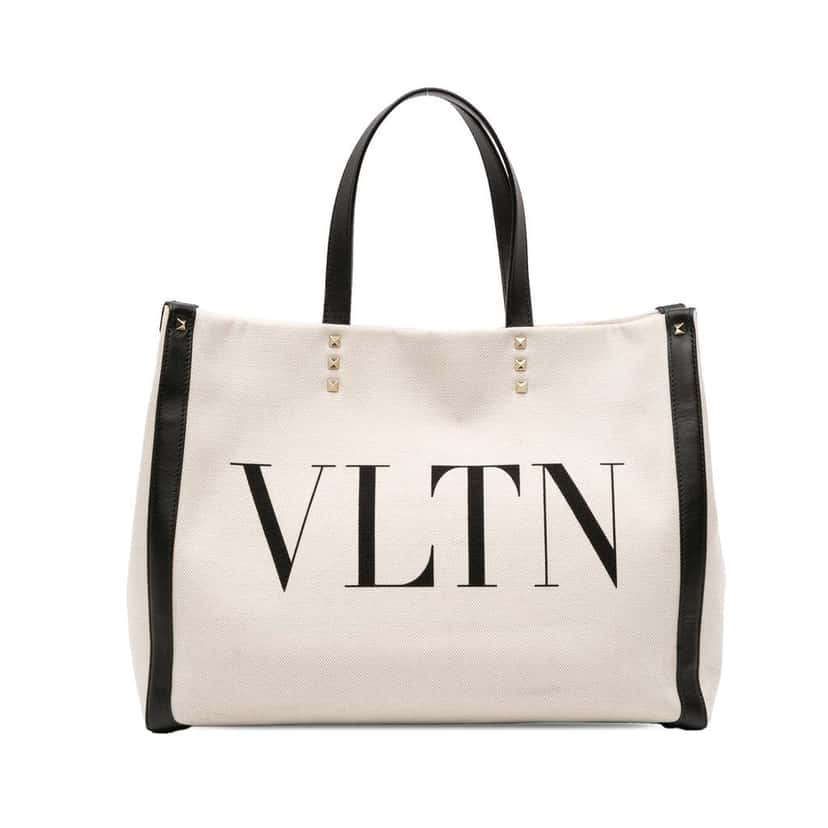 Valentino Medium Canvas Rockstud VLTN Tote White Canvas Good condition - Front View