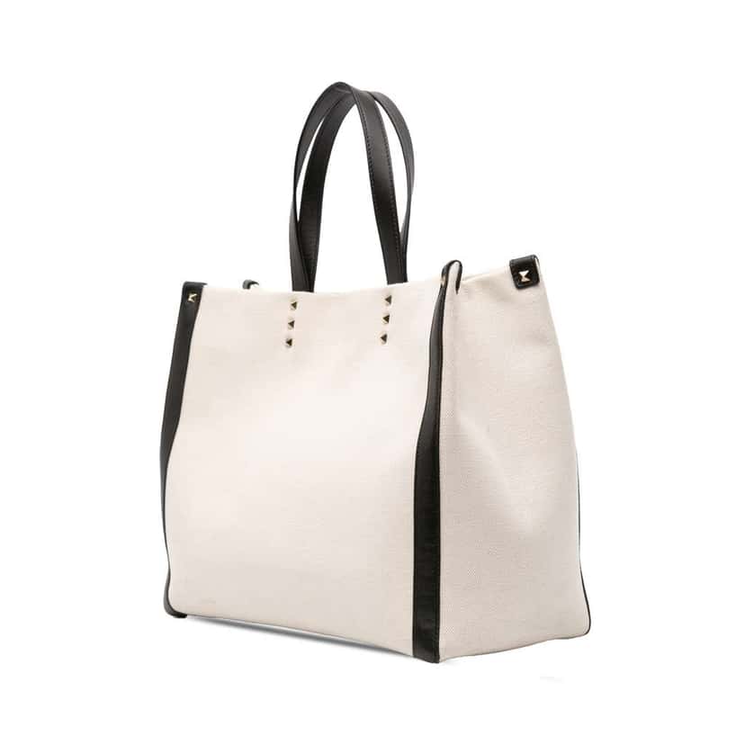 Valentino Medium Canvas Rockstud VLTN Tote White Canvas Good condition - Back View