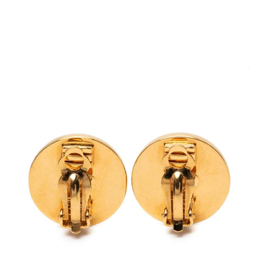 Chanel CC Gold Plated Turn Lock Round Clip On Earrings Gold Metal Good condition - Back View