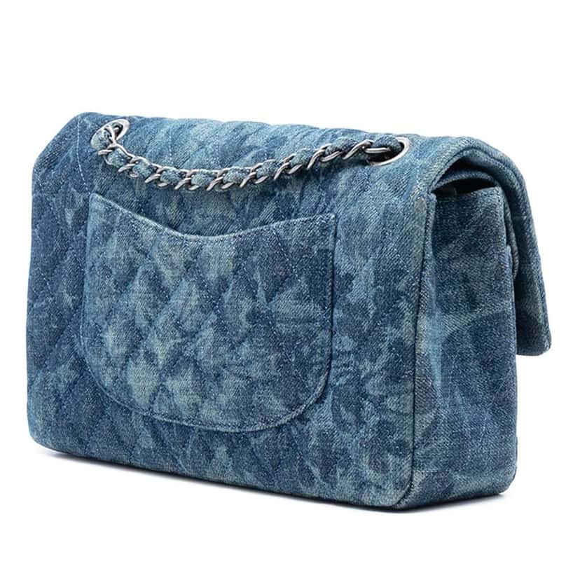 Chanel Medium Classic Denim Floral Double Flap Blue Denim Very good condition - Back View