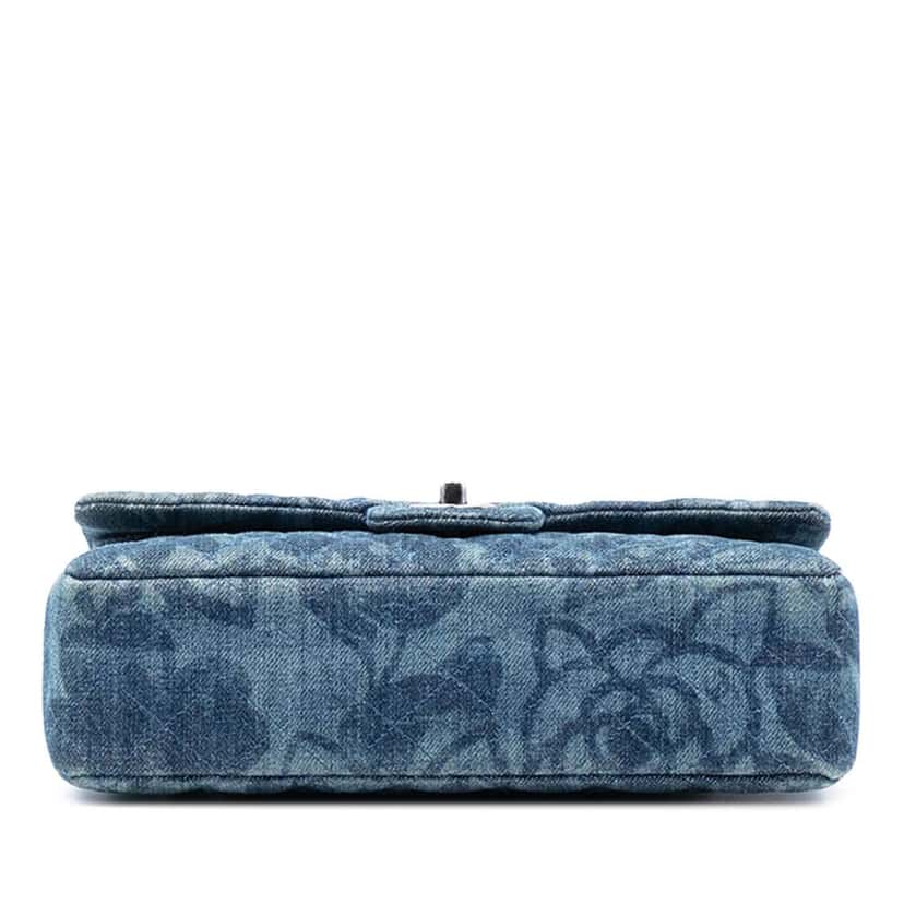 Chanel Medium Classic Denim Floral Double Flap Blue Denim Very good condition - Inside View