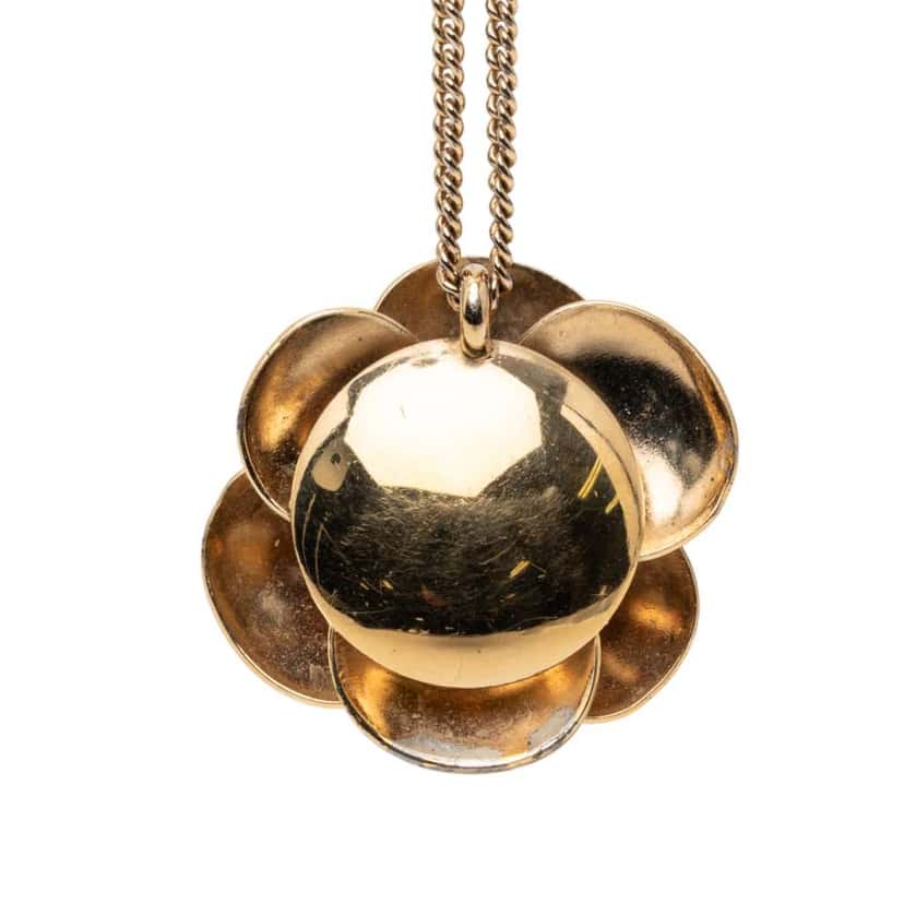 Chanel CC Gold Plated Enamel Camellia Pendant Necklace Gold Metal Good condition - Inside View