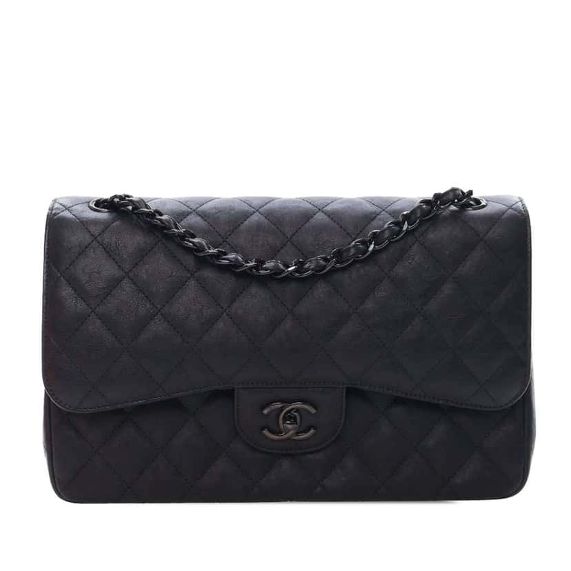 Chanel Jumbo Classic Calfskin So Black Double Flap Black Leather Good condition - Front View