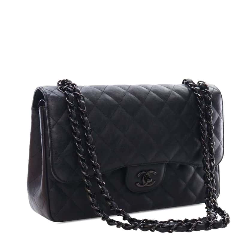 Chanel Jumbo Classic Calfskin So Black Double Flap Black Leather Good condition - Back View