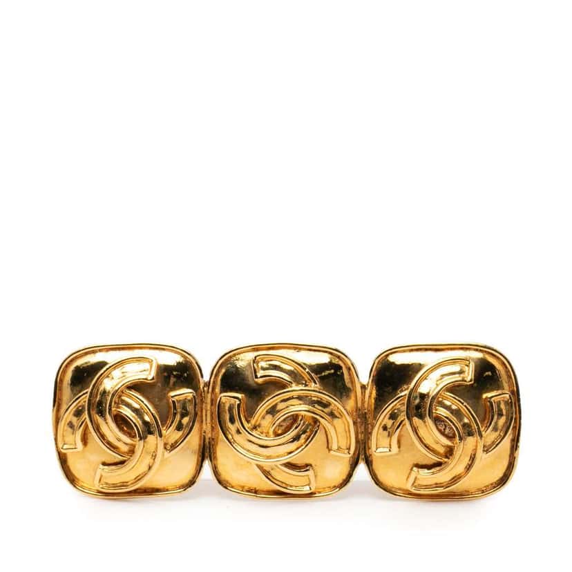 Chanel Triple CC Gold Plated Pin Brooch Gold Metal Very good condition - Front View