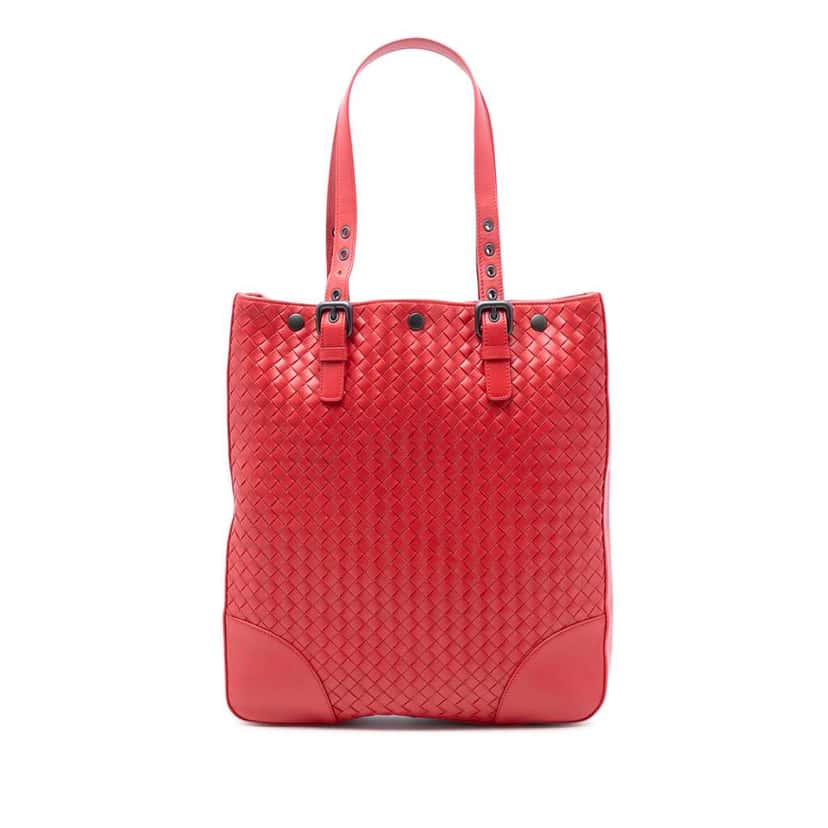 Bottega Veneta Nappa Intrecciato Belt Strap Tote Red Leather Good condition - Front View