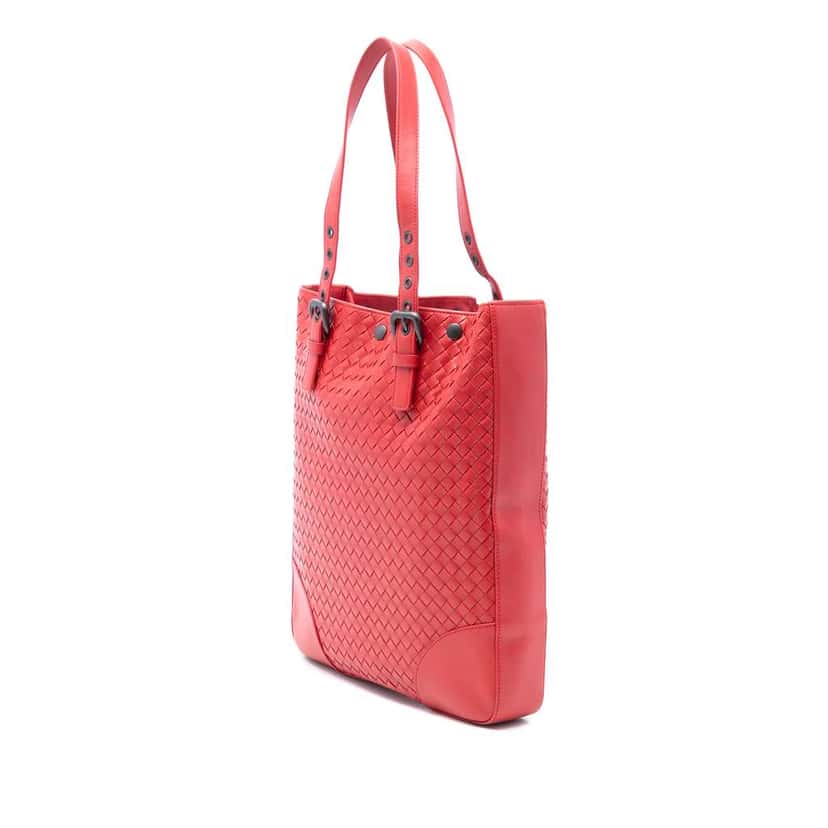 Bottega Veneta Nappa Intrecciato Belt Strap Tote Red Leather Good condition - Back View