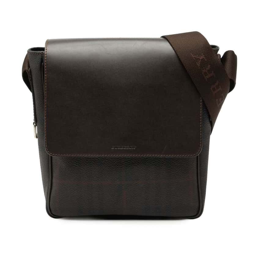 Burberry Smoke Check Coated Canvas and Leather Crossbody Brown Canvas Very good condition - Front View