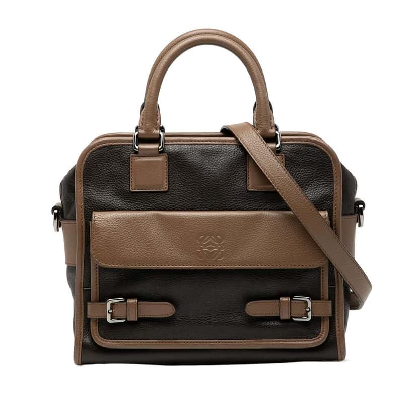 Loewe Bicolor Grained Calfskin Cruz Satchel Brown Leather Good condition - Front View