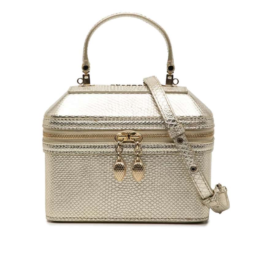 Bvlgari Embossed Leather Serpenti Forever Vanity Bag Gold Leather Good condition - Front View
