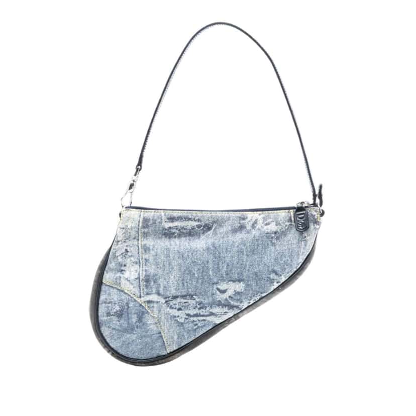 Dior Mini Canvas Denim Print Saddle Pochette Blue Canvas Good condition - Front View