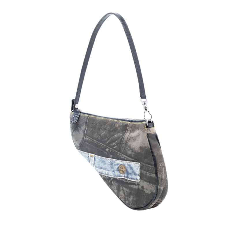 Dior Mini Canvas Denim Print Saddle Pochette Blue Canvas Good condition - Back View