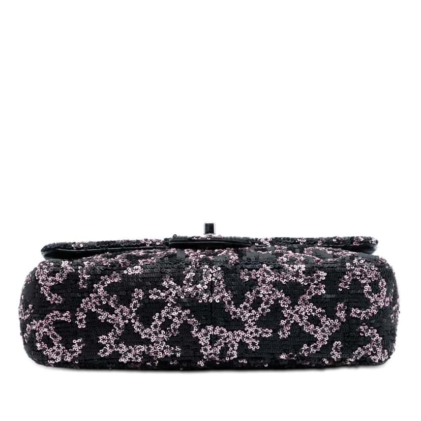 Chanel Medium CC Lambskin Sequin Single Flap Black Leather Good condition - Inside View