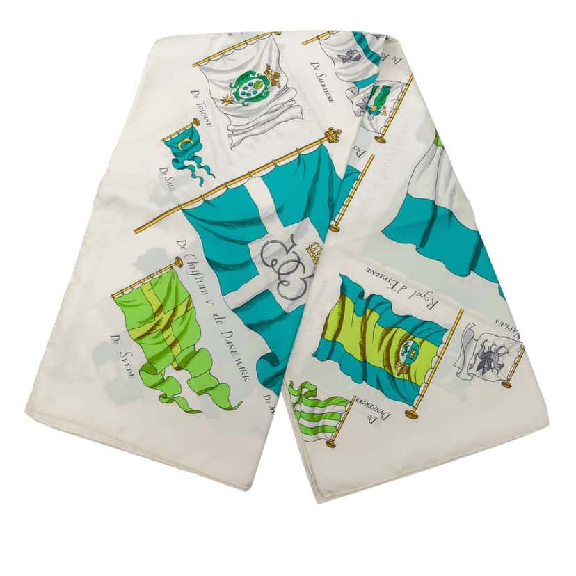 Hermès Pavois Silk Scarf 90 White Silk Good condition - Front View