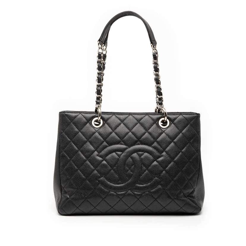 Chanel Caviar Grand Shopping Tote Black Leather Good condition - Front View