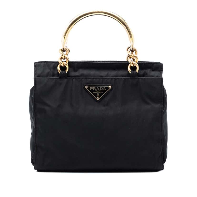 Prada Tessuto Metal Handle Bag Black Good condition - Front View