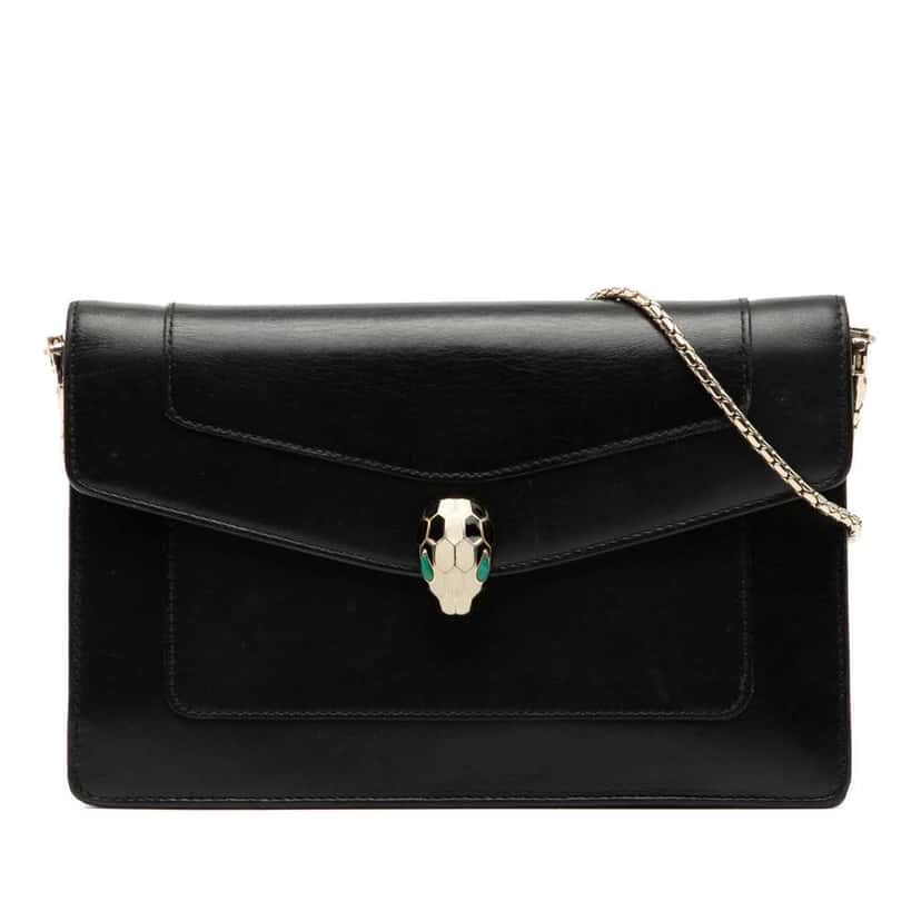 Bvlgari Leather Serpenti Forever Wallet On Chain Black Leather Good condition - Front View