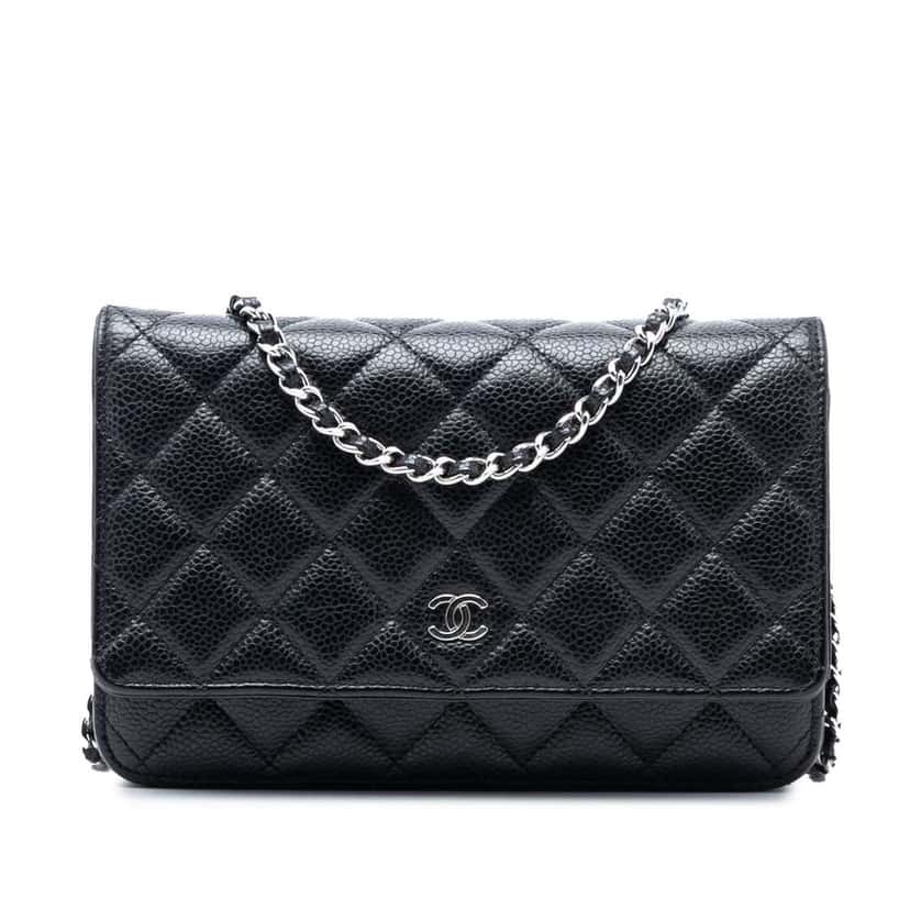 Chanel CC Quilted Caviar Wallet on Chain Black Leather Good condition - Front View