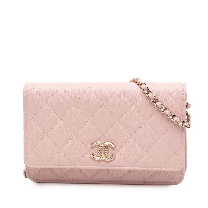 Chanel CC Quilted Caviar Wallet on Chain Pink Leather Good condition - Front View