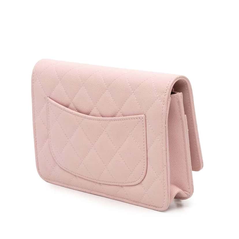 Chanel CC Quilted Caviar Wallet on Chain Pink Leather Good condition - Back View