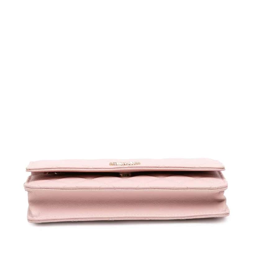 Chanel CC Quilted Caviar Wallet on Chain Pink Leather Good condition - Inside View