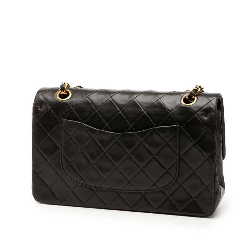 Chanel Medium Classic Lambskin Double Flap Black Leather Good condition - Back View