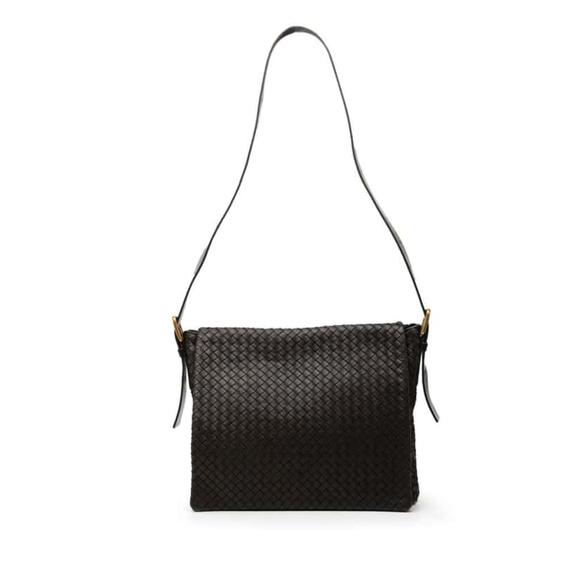 Bottega Veneta Nappa Intrecciato Flap Crossbody Brown Leather Good condition - Front View