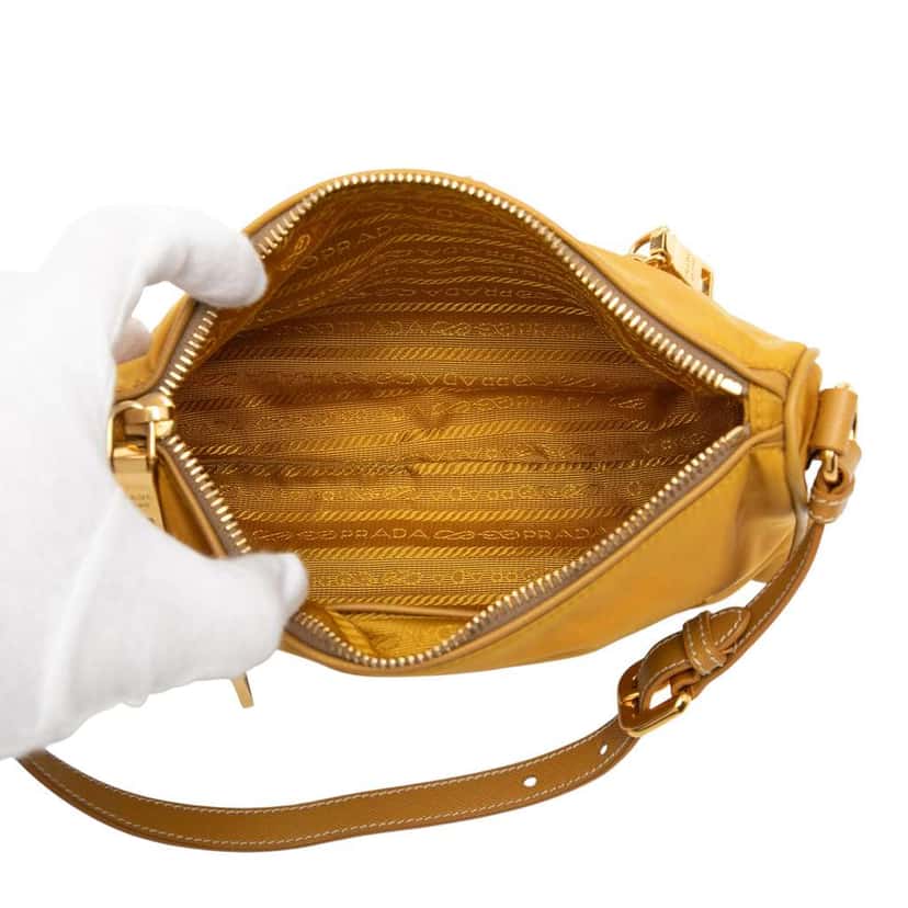 Prada Saffiano Trimmed Tessuto Handbag Yellow Canvas Very good condition - Model View