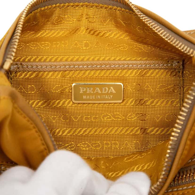 Prada Saffiano Trimmed Tessuto Handbag Yellow Canvas Very good condition - Box View