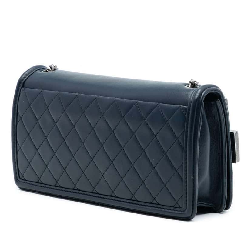 Chanel Lambskin and Acrylic Boy Brick Horizontal Flap Blue Leather Very good condition - Back View