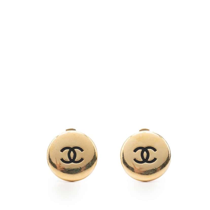 Chanel Gold Plated CC Button Clip on Earrings Gold Metal Very good condition - Front View