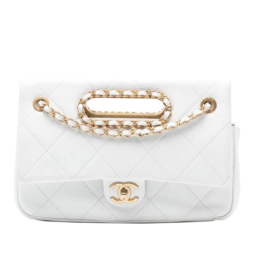 Chanel Small Quilted Lambskin A Real Catch Flap White Leather Good condition - Front View