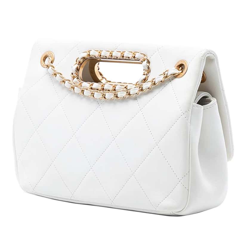 Chanel Small Quilted Lambskin A Real Catch Flap White Leather Good condition - Back View