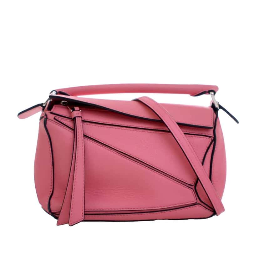 Loewe Mini Calfskin Puzzle Edge Satchel Pink Leather Good condition - Front View